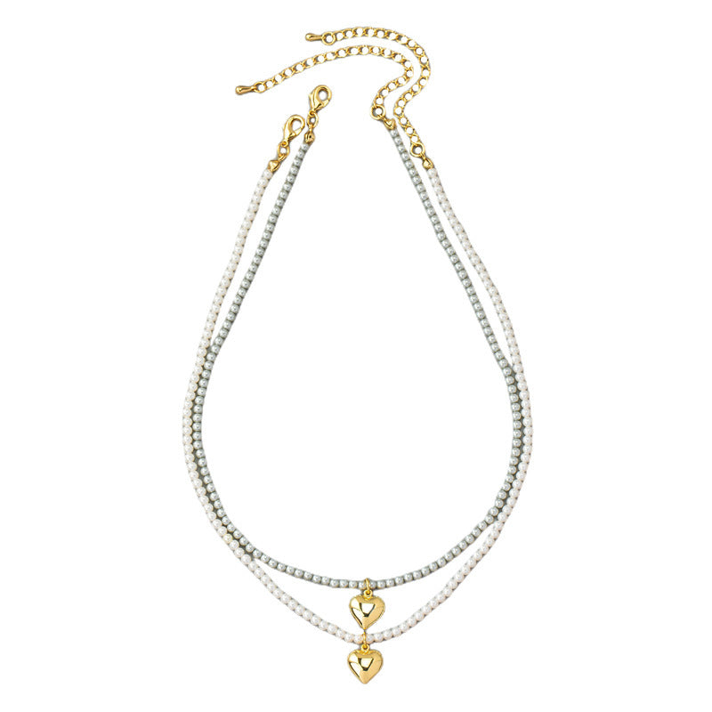 Heart Pearl Beads Chain Choker Necklaces
