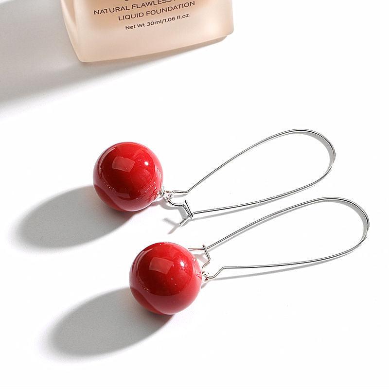 Red Pearl Charm Earrings