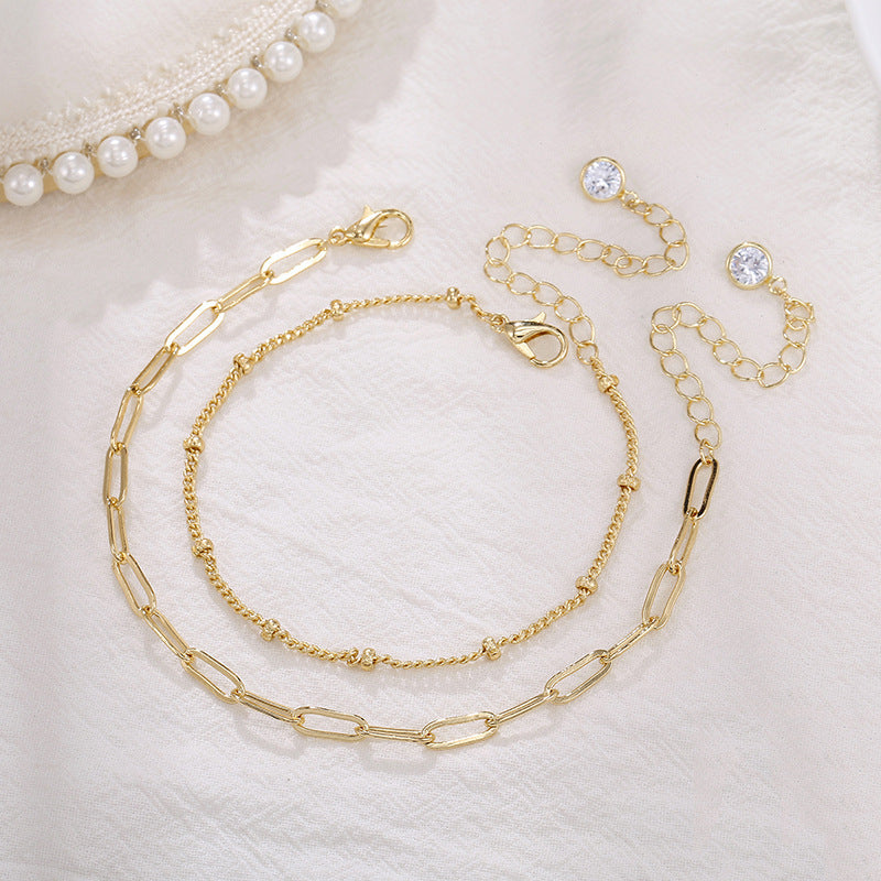 Paper Clip Round Bead Chain layer Bracelet