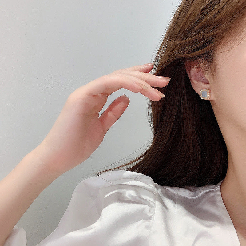 Square Faux Pearl Stud Earrings