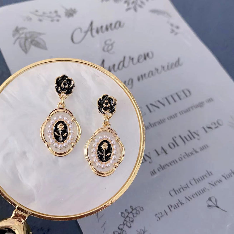 Enameled Pearl lower Beads Earrings