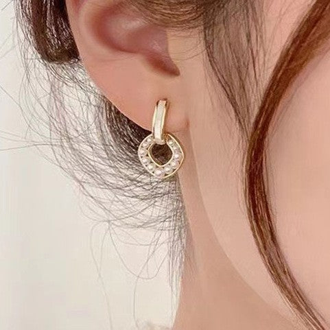 Double Circle Crystal Rhinestone Drop Earrings