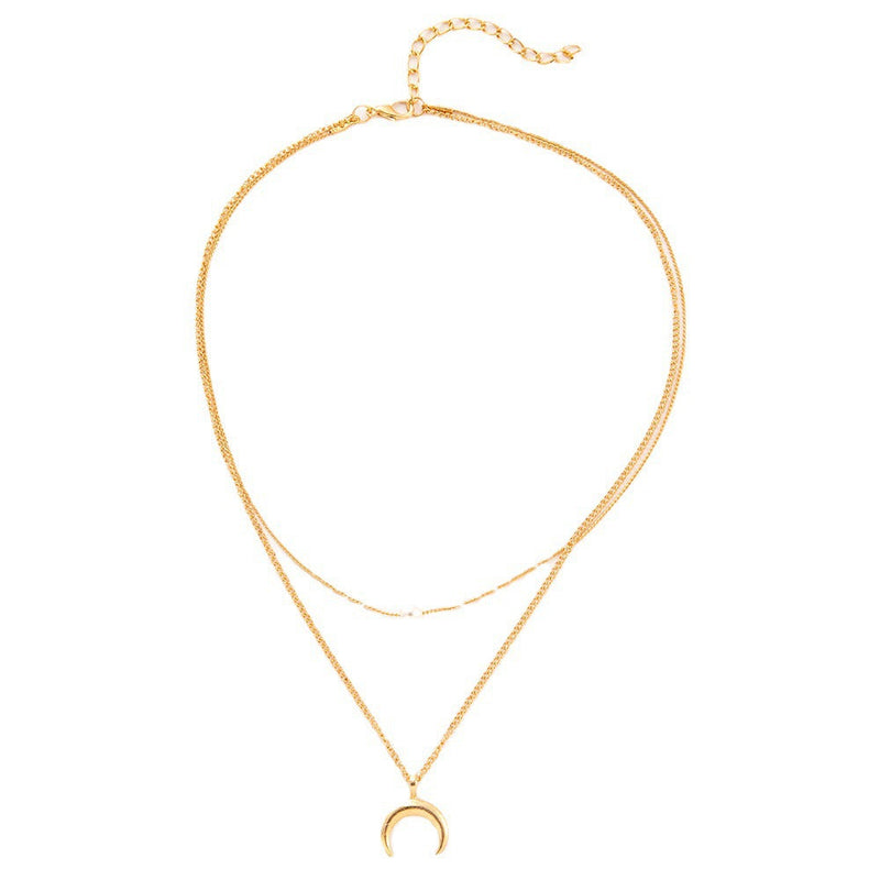 Double Layer Crescent Pearl Pendant Necklace