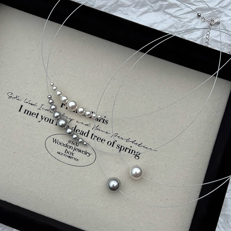 Pearl Pendant Steel Wire Chain Necklace