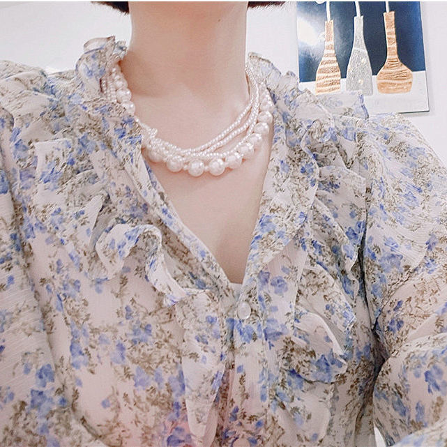 Multilayer Strand Chain Pearls Long Choker Necklace