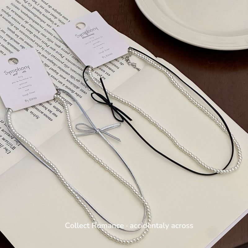 Fashion Beaded BowKnot Necklace Lovely Pearl Chokers Necklace