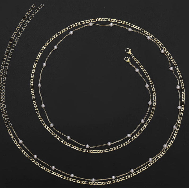 Pearl Butterfly Double Waist Chain Fashion Jewelry