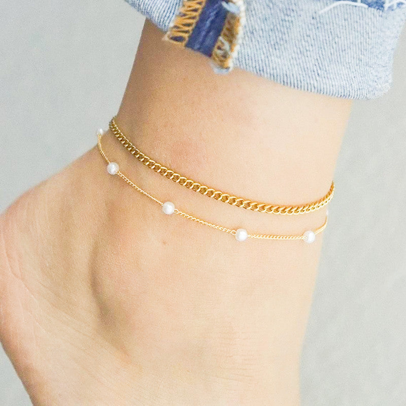 Pearl Chain Double-layer Anklet Jewelry