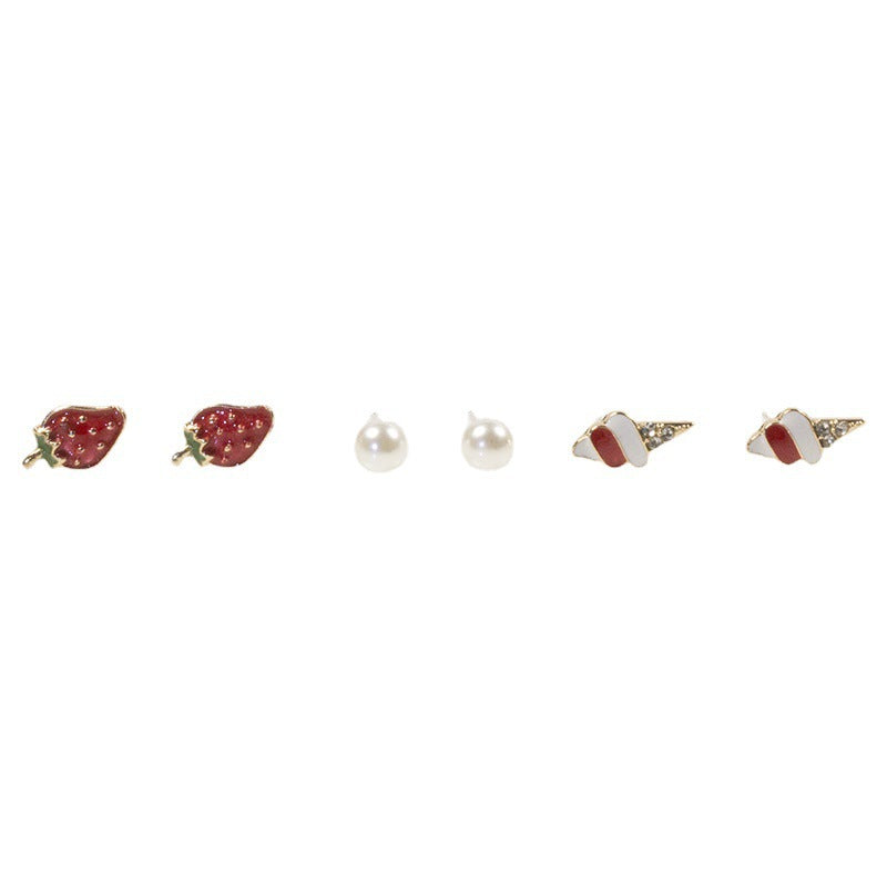Pearl strawberry stud earrings for women