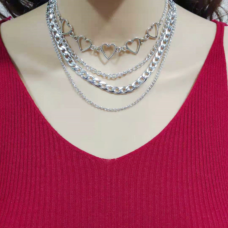 Geometric Chain Choker Necklace Hollow Heart