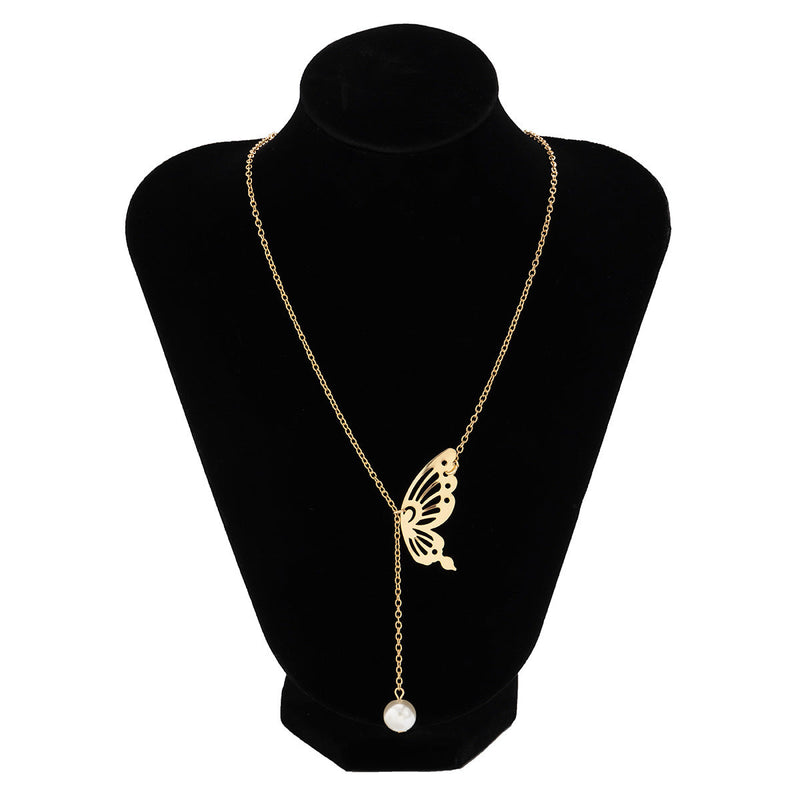 Hollow Butterfly Imitation Pearl Necklace