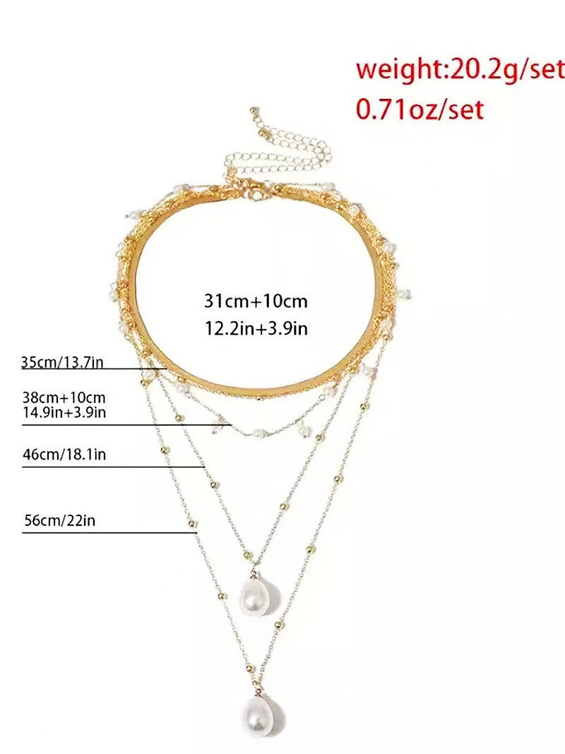 Women Multi-Layer Bead Pearl Choker Necklace