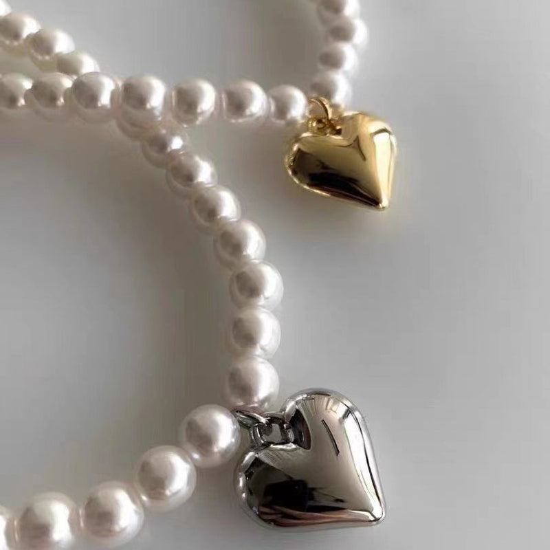 Chain Peach Heart Pendant Beaded Necklace