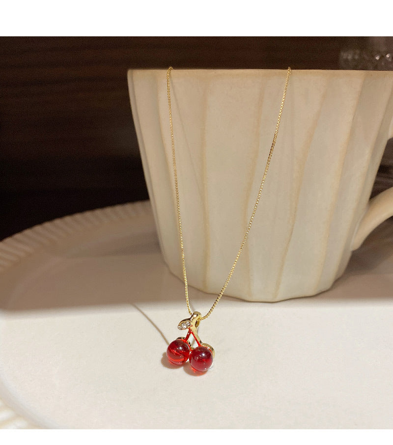 Red Cherry Resin Pendant Necklace