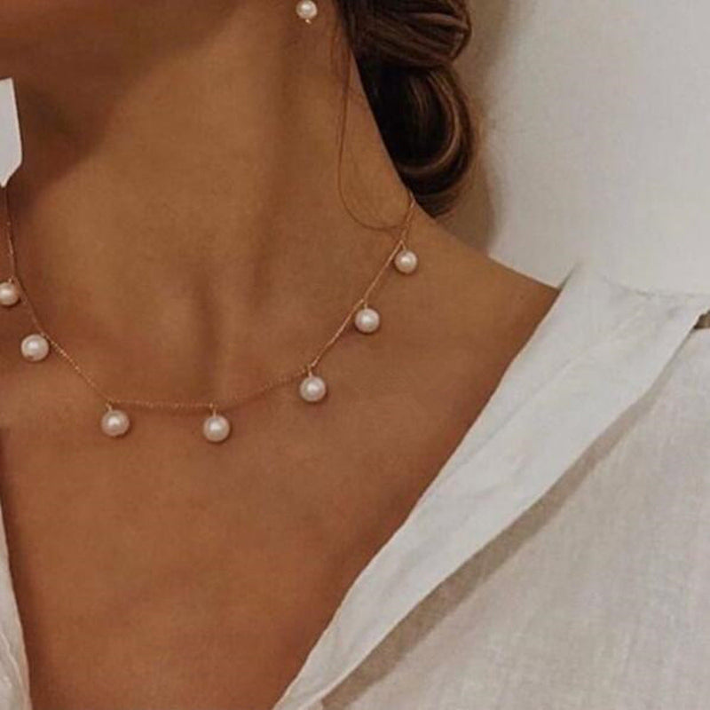 White Pearls Charm Choker Necklace
