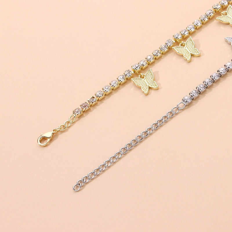 Rhinestone Butterfly Ankle Chain