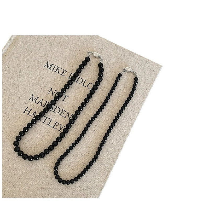 Retro Black Glass Pearl Necklace