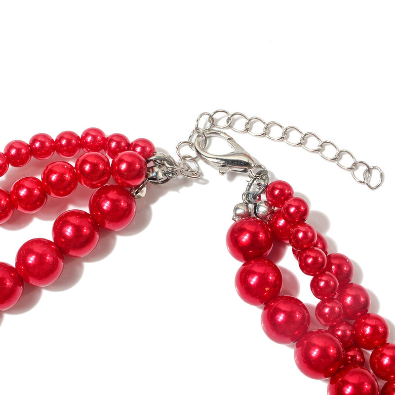 White Pearl Necklace Womens Multi Strand Pearl Choker Necklace Jewelry Set