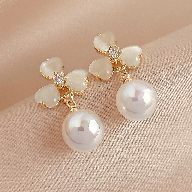 Opal Clover Pearl Earrings for Women