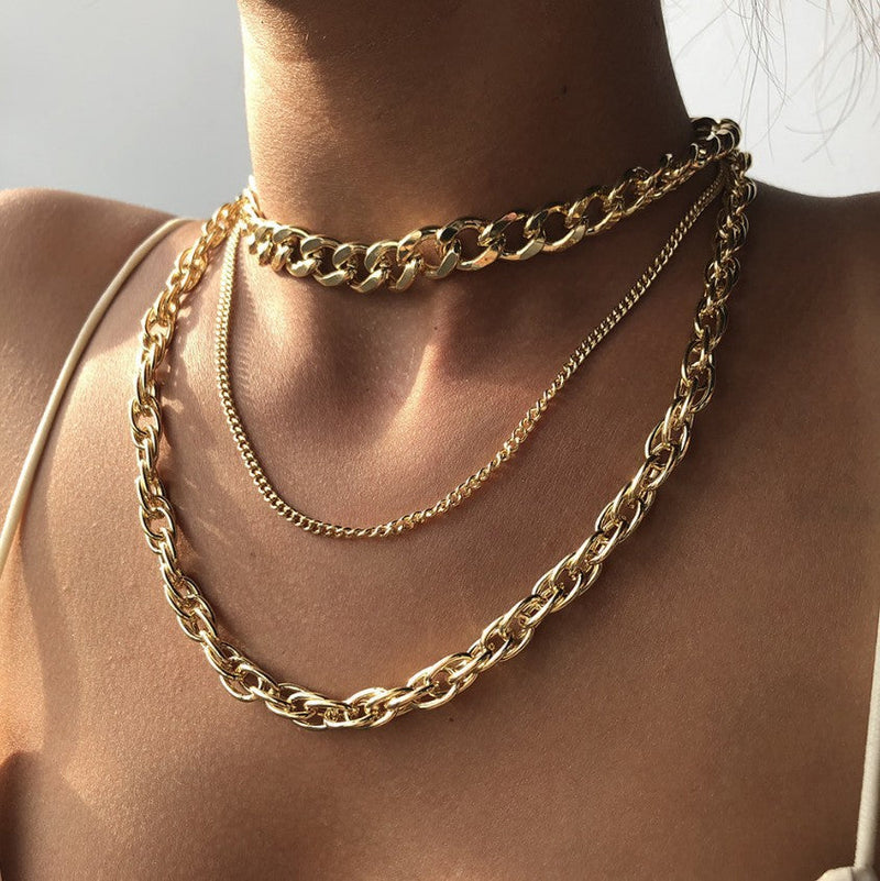 Layered Cuban Chain Necklace 3Pcs Thick Chunky