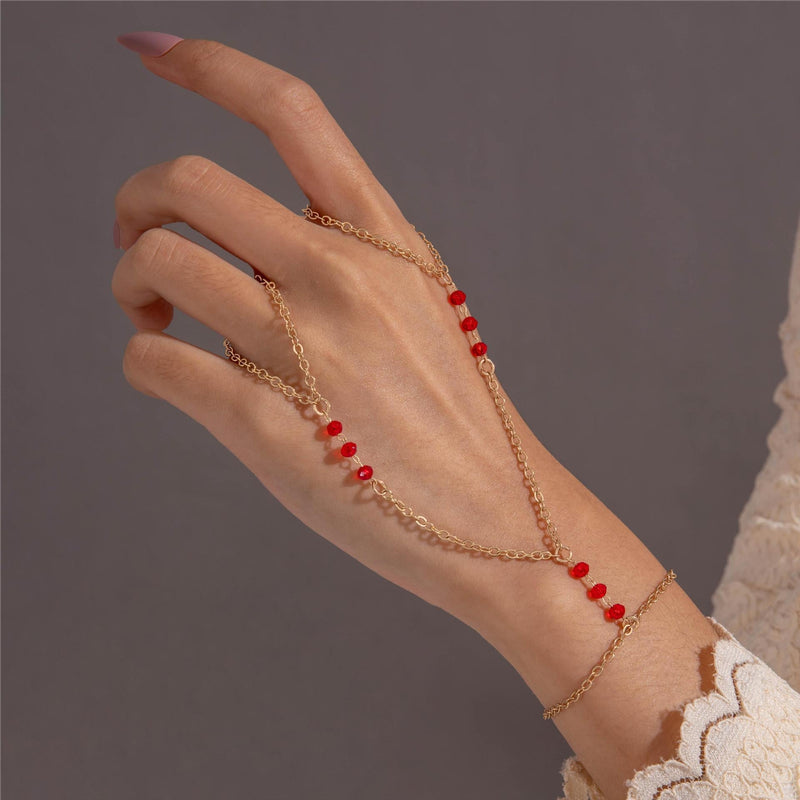Bohemia Punk Link Chain Red bead Ring Bracelets