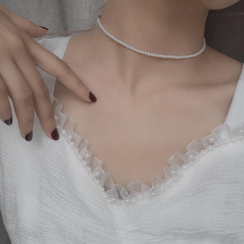 Vintage Layered Pearl Choker Necklace Double Strand Pearl Necklace