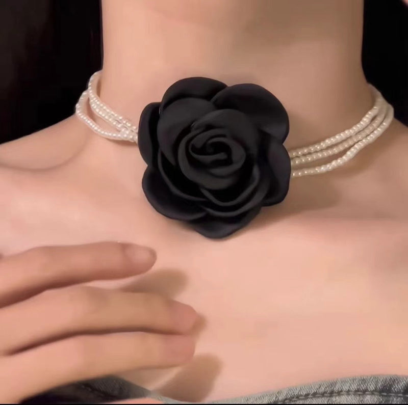 Sexy Vintage Stereo Flower Pearl Necklace Choker
