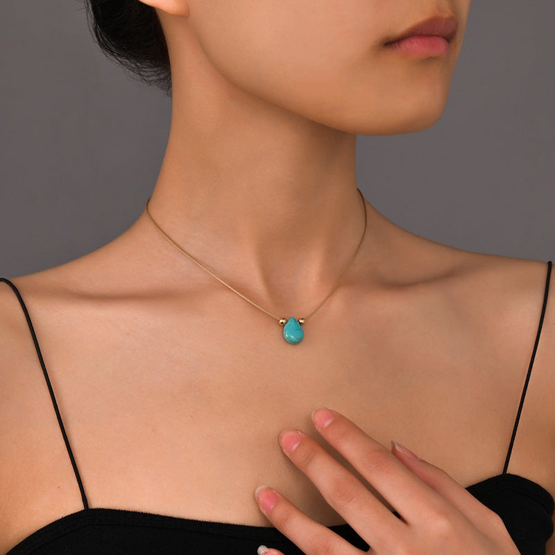 Natural Stone Turquoise Pendant Necklace