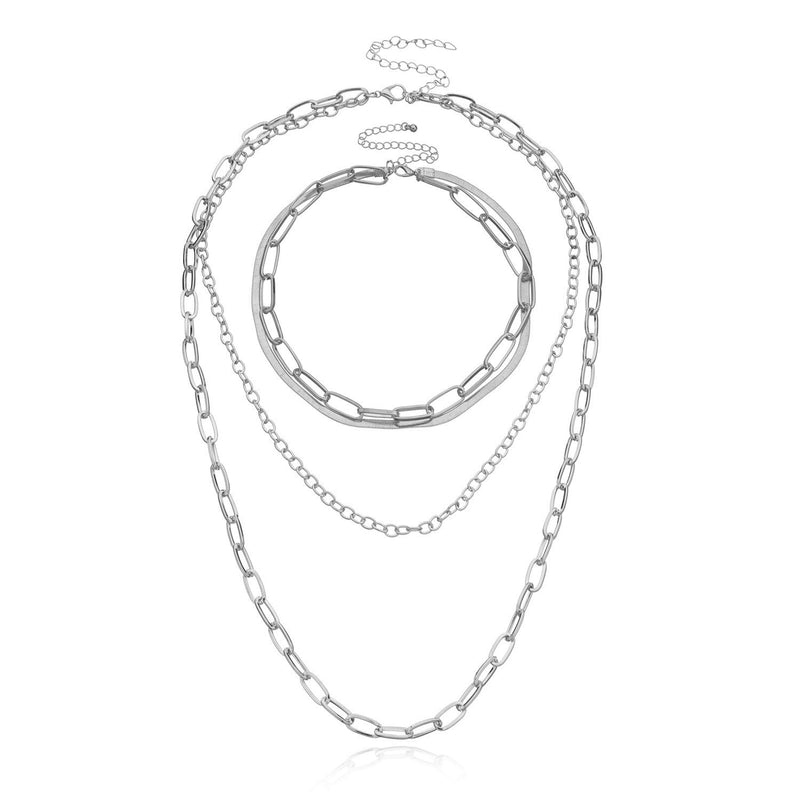 Multiple Paperclip Chain Layer Necklace Set