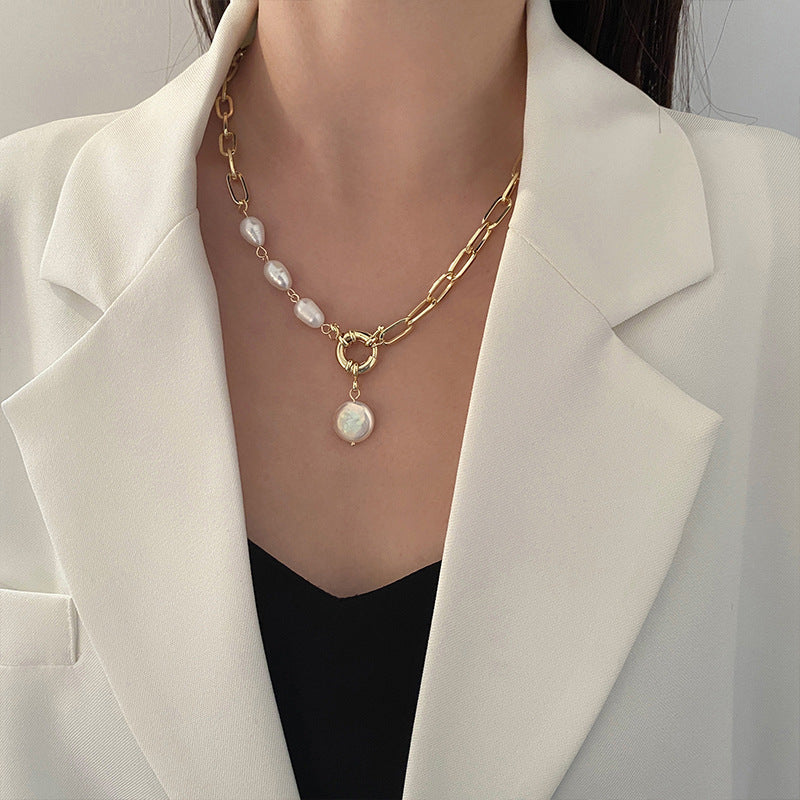 Irregular Shaped Pearl Chain Necklace