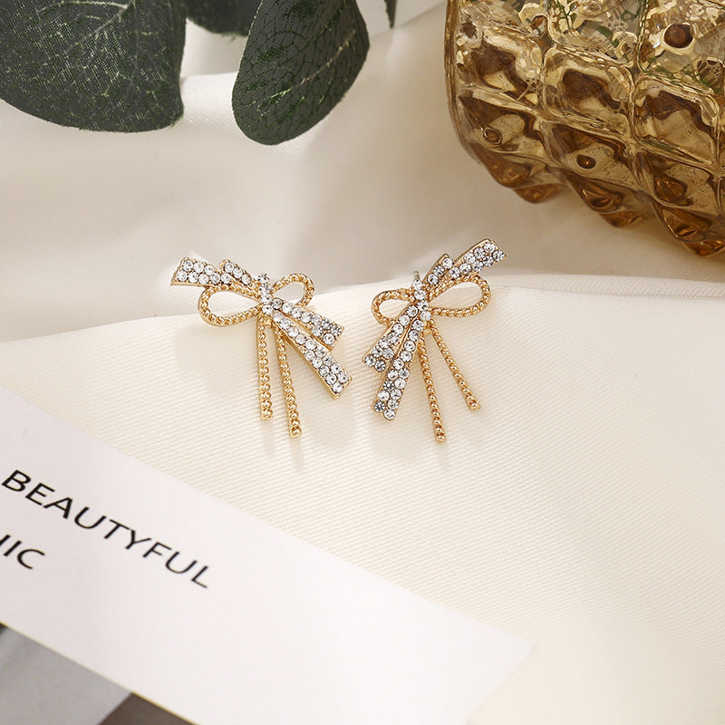 Cute Rhinestone Bow Stud Earrings