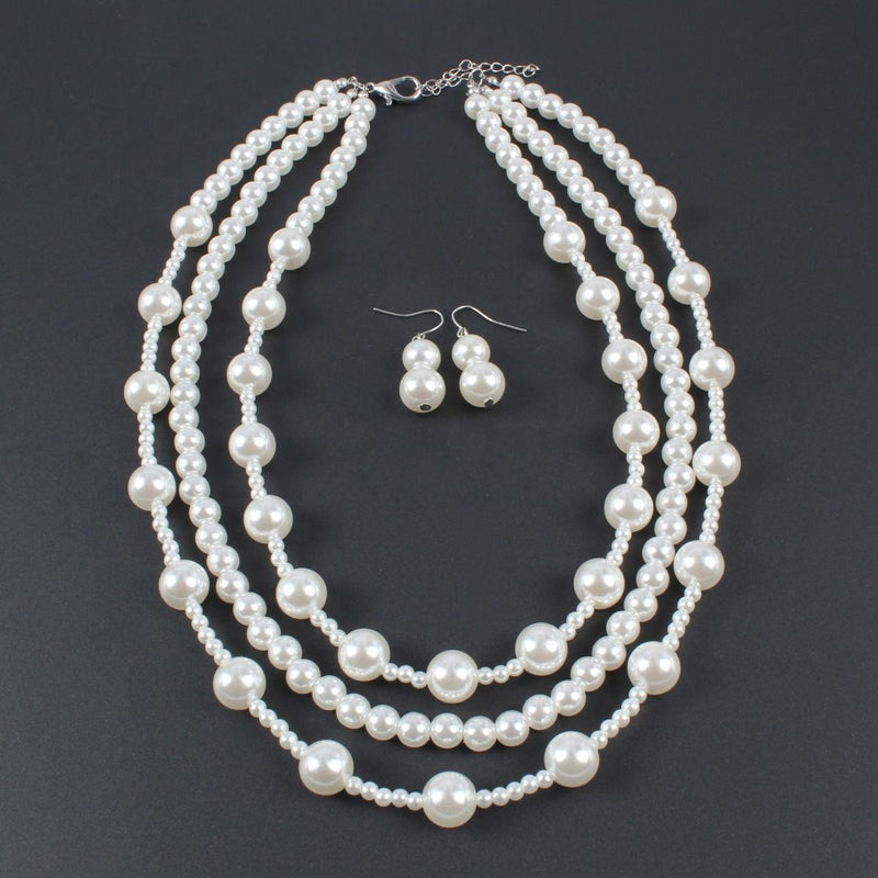 White Pearl Necklace Simple Imitation Pearl Necklace Jewelry Set