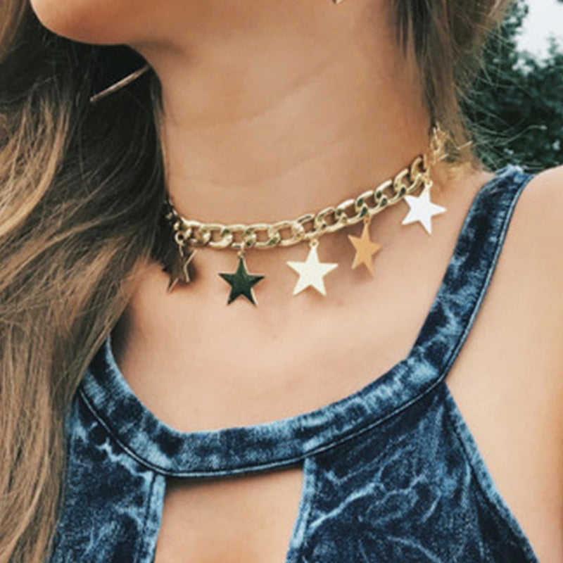 Star Charms Cuban Chain Necklace Jewelry