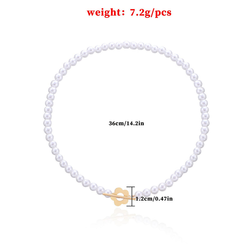 Bohemian Style OT Buckle Flower Shape Pearl Choker Necklace