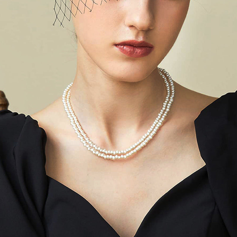 Vintage Layered Pearl Choker Necklace Double Strand Pearl Necklace