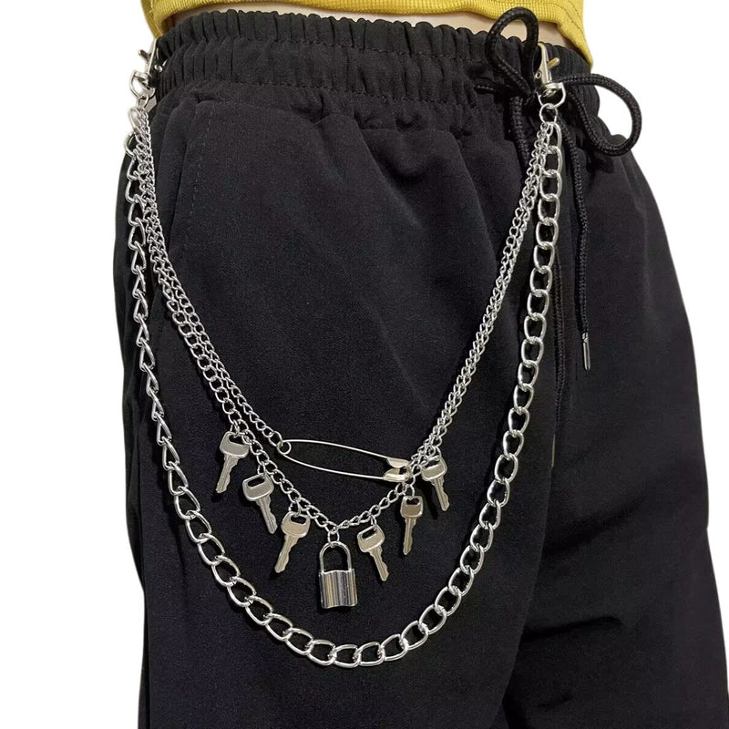 Vintage Metal Key Pendant Multi-layer Waist Chain