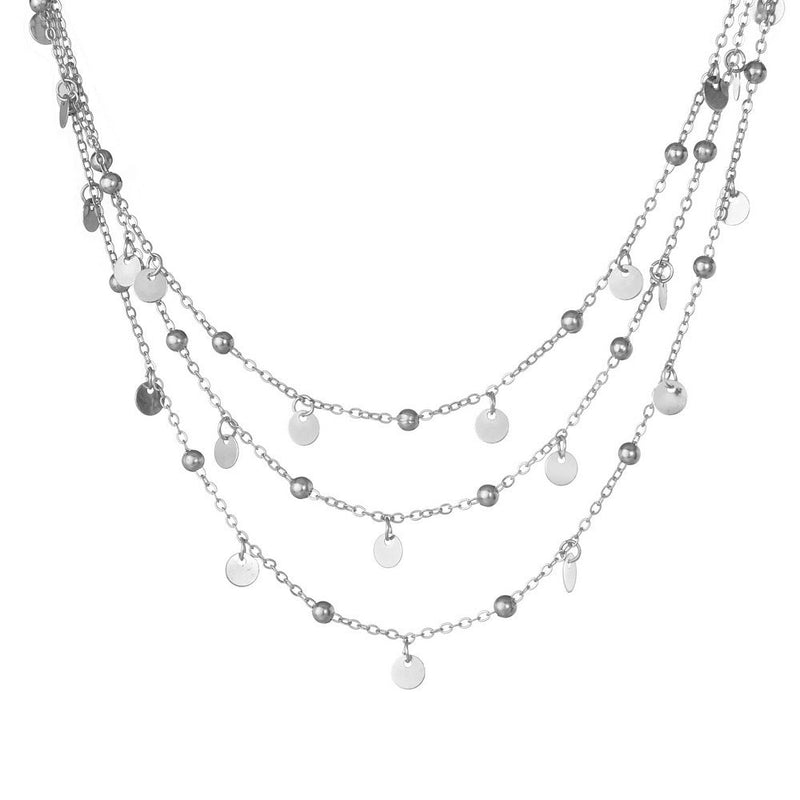 Chain Multi Layer Bead Necklace 3 Strand Disc Pendant Necklaces