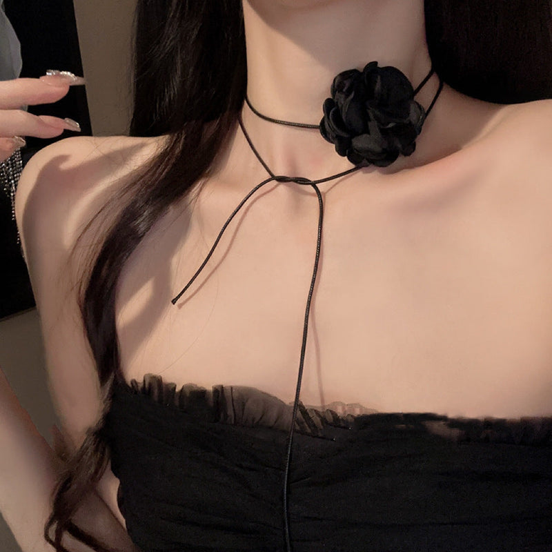 Retro Fabric Satin Rose Flower Necklace