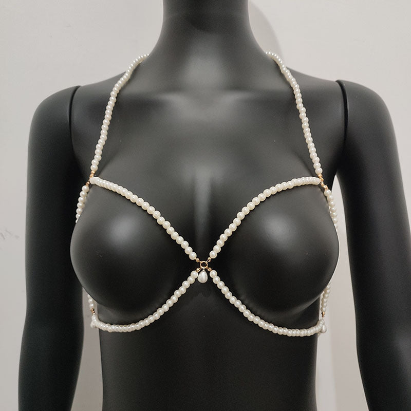 Pearl Leisure Strap Summer Bra Chest Chain