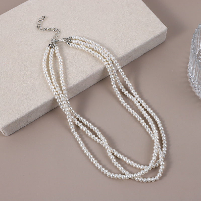 Vintage Double Layer Baroque Imitation Pearl Bead Necklace Choker