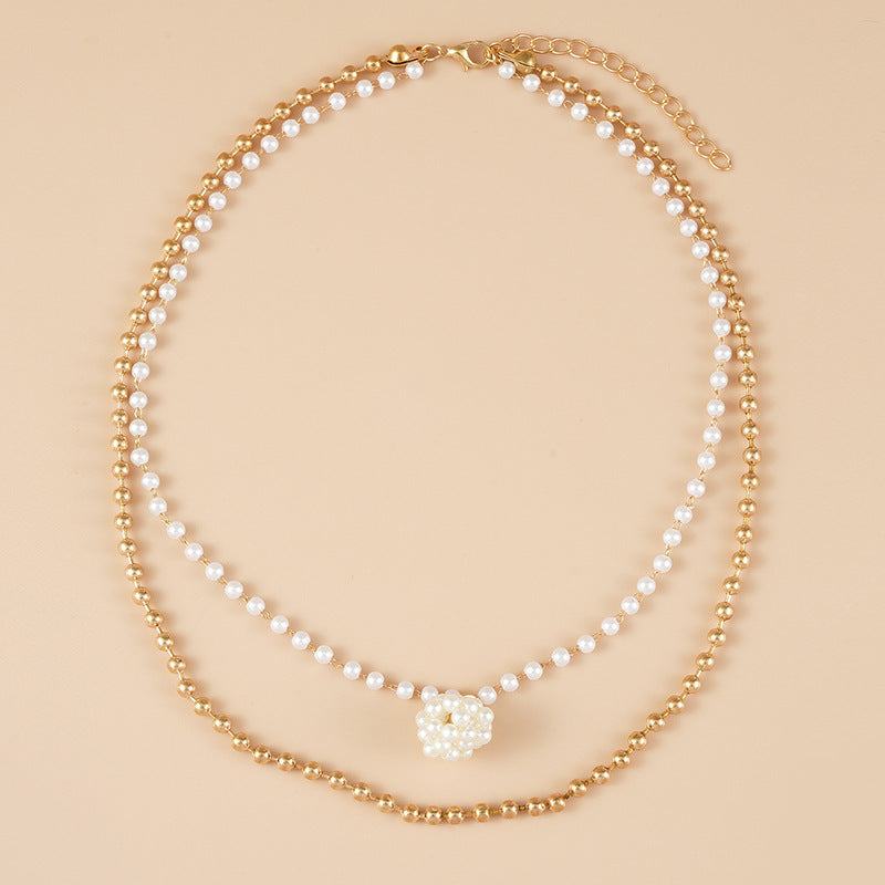 Double Layer Pearl Chain Pendant Necklace