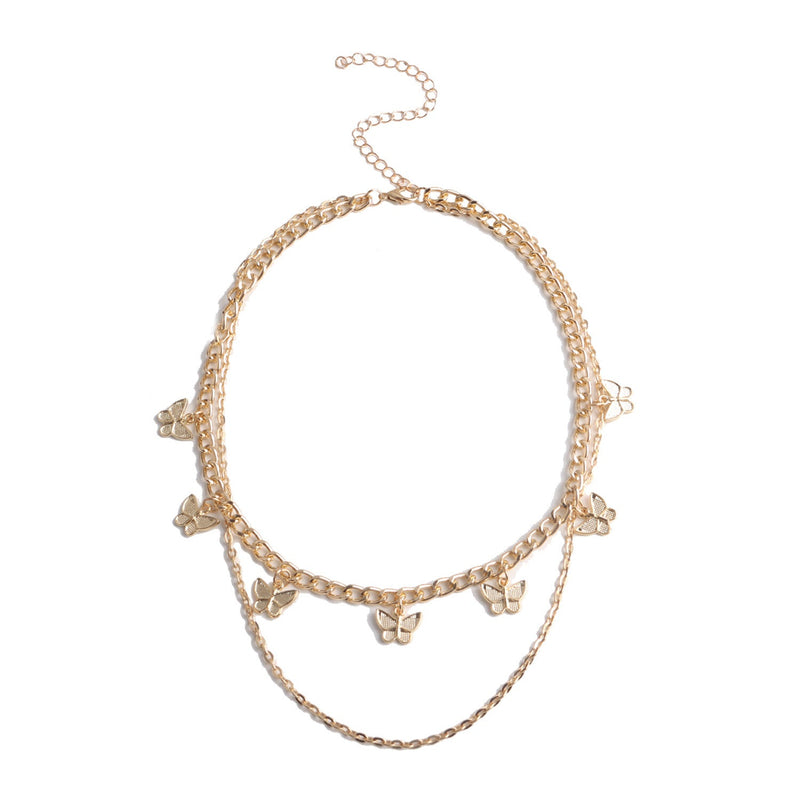 Classic Layered Chokers Butterfly Pendant Tassel Necklaces