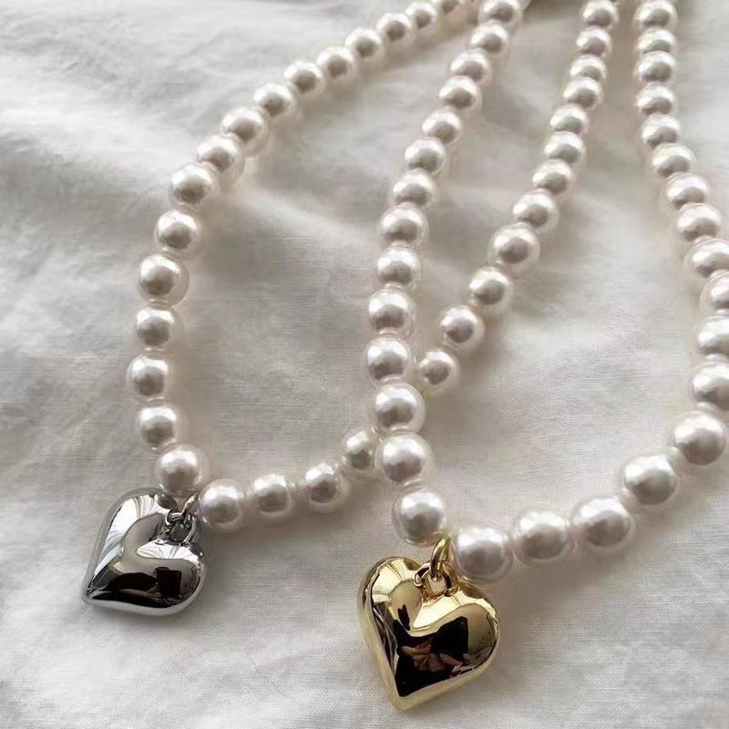 Chain Peach Heart Pendant Beaded Necklace