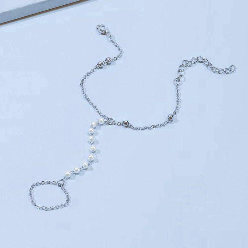 Pearl Beads Chain Finger Ring Bracelet