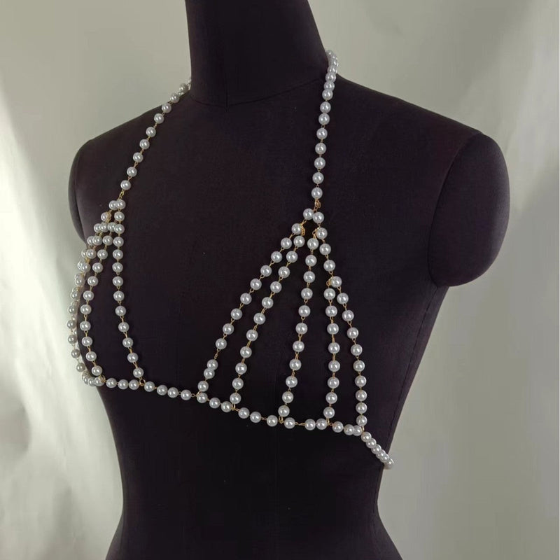 Sexy Beach Bikini Lingeries Bra Pearl body Chain