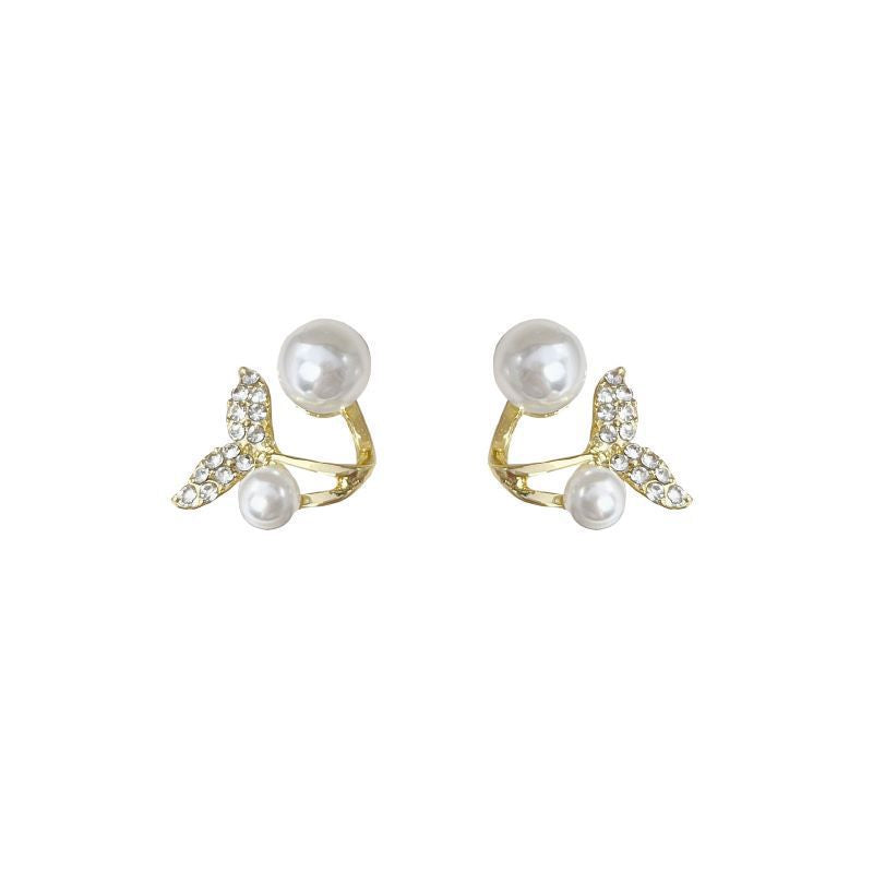 Rhinestone Fishtail Pearl Stud Earrings