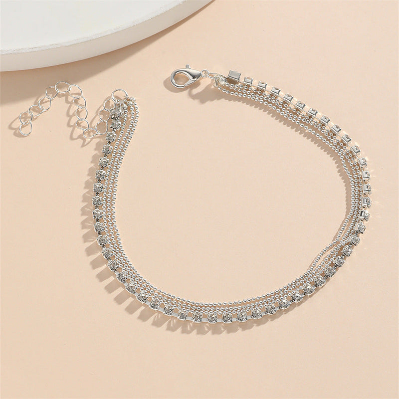 Multi Layered Crystal Beaded Tennis Chain Anklets Jewelry