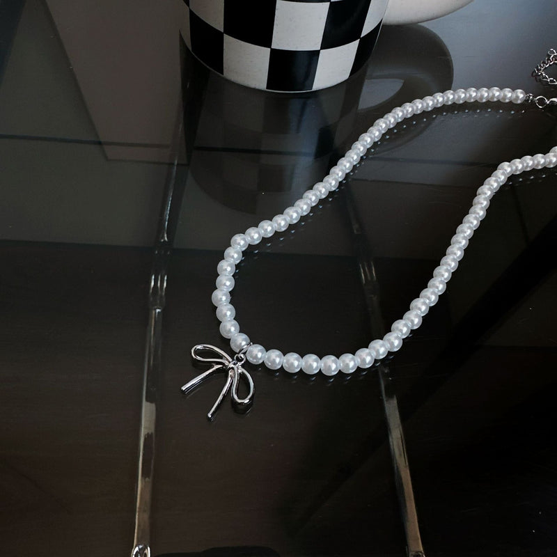 Bow Knot Women Pearl Beads Necklace