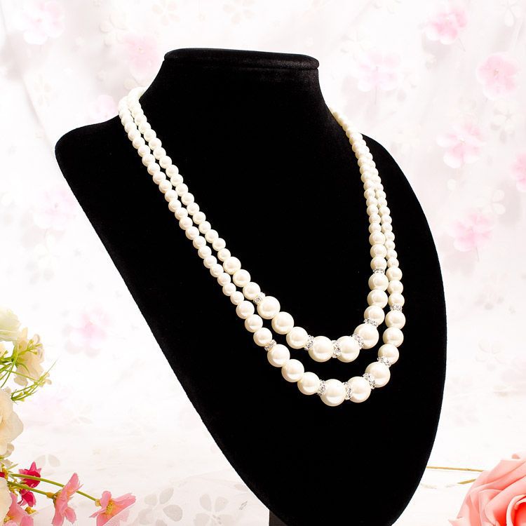 Double Layers Glass Pearl Chain Necklace