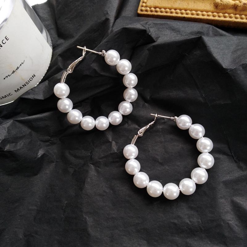 Round Pearl Bead Hoop Earrings